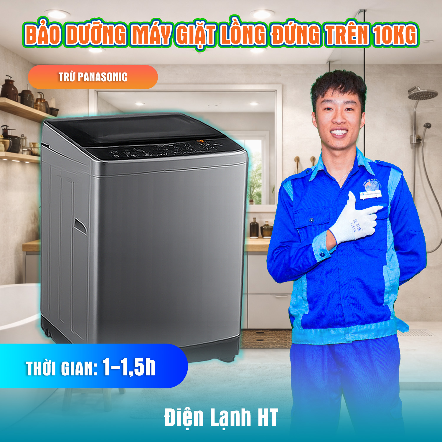 Vệ sinh máy giặt lồng đứng trên 10KG