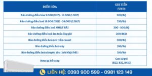 Bảng giá vệ sinh điều hòa tại Điện lạnh HT
