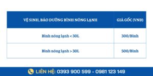 Bảng giá vệ sinh – bảo dưỡng bình nóng lạnh tại Điện lạnh HT